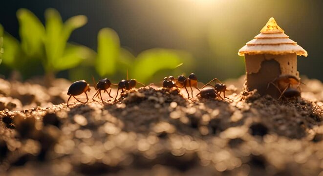 Ants working together.