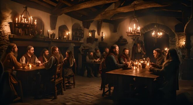 People in a medieval tavern.