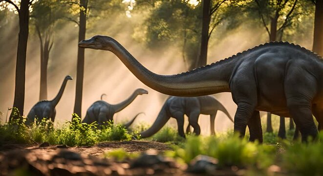 Diplodocus dinosaurs in the forest.