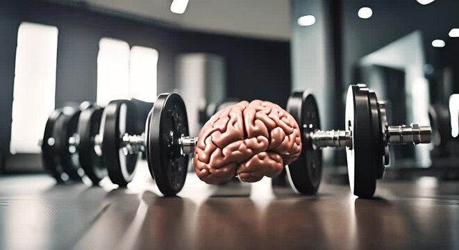 Brain in the gym. Concept of training the brain.