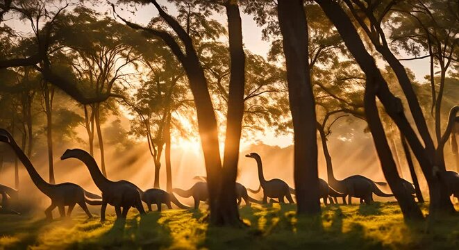 Diplodocus dinosaurs in the forest.