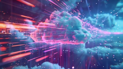 Obraz premium Cloud Data Flowing Upward Technology Background