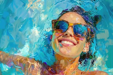 Fototapeta premium A woman relaxing in a pool, perfect for travel brochures