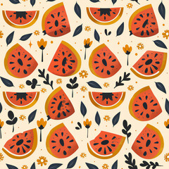 cute watermelon theme pattern background, watercolor style
