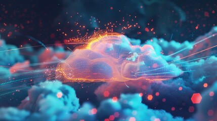 Obraz premium Cloud Data Flowing Upward Technology Background