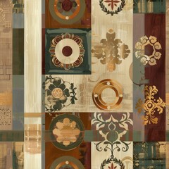 Vintage-Inspired Patchwork Pattern with Ornamental Designs