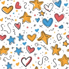 Playful Hearts and Stars Doodle Pattern for Valentine's Day