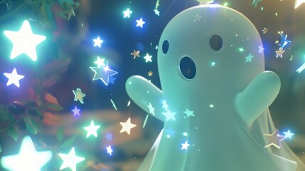 Enchanted Cartoon Ghost Amidst Sparkling Stars