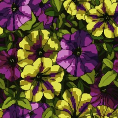 Vibrant Digital Artwork of Stylized Purple and Yellow Flowers