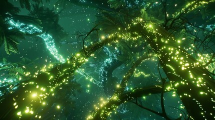 Fototapeta premium Glowing Vines Crawl Across a Digital Landscape