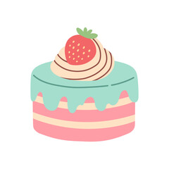 Simple birthday cake isolated on white. Flat cartoon design for postcards and stickers, birthday party invitation