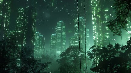 Obraz premium Glowing Vines Crawl Across a Digital Landscape