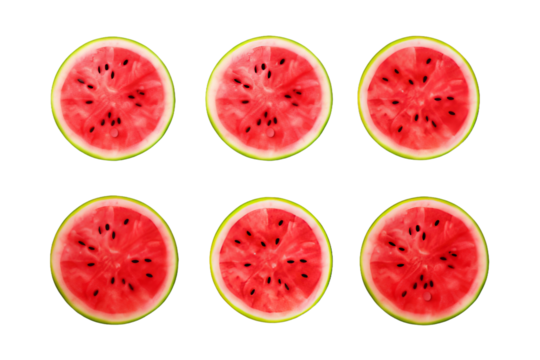 Juicy Watermelon Slices Dance on a Blank Canvas on a White or Clear Surface PNG Transparent Background. - Powered by Adobe