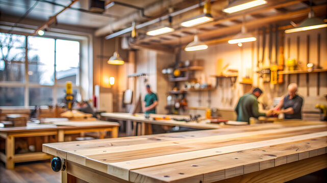 Craftsman's Haven: Wooden Countertop in Workshop Ambiance. Perfect for: Woodworking Workshops, Artisan Craft Fairs, DIY Demonstrations, Creative Retreats, Home Renovation Events, Carpentry Seminars.
