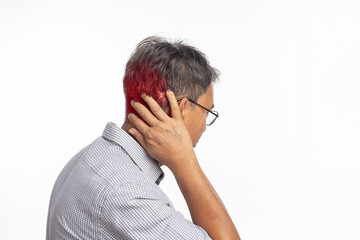 Senior man neck pain because of Cervical Spondylosis disease.