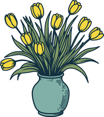 Tulips flower in vase illustrations