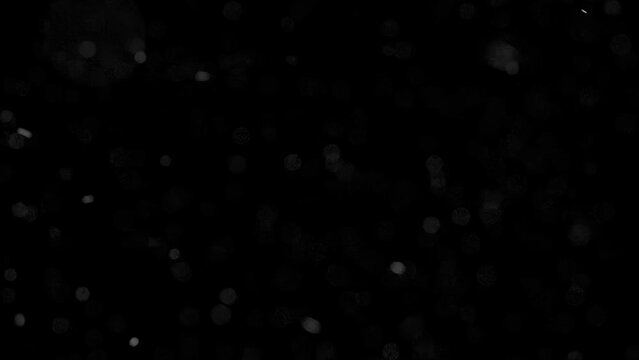 Animation of dust particles, ash, or snow floating in the wind. The black particle background is suitable for layer blending