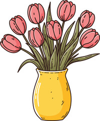 Tulips flower in vase illustrations