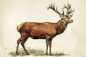 A majestic deer standing in a peaceful field. Suitable for nature and wildlife concepts
