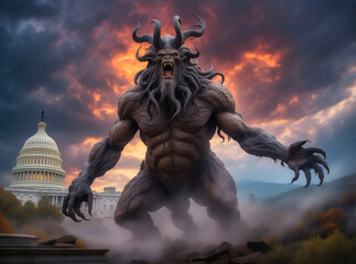 Fototapeta premium A huge monster in front of the Capitol in Washington