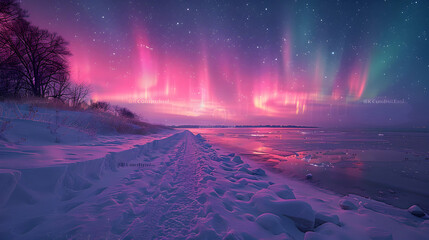 The beautiful aurora borealis over beach