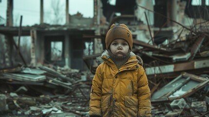  A child standing amidst ruins