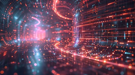 Obraz premium A visually stunning depiction of a futuristic digital network, featuring interconnected neon pathways and vibrant nodes, representing the complexity and dynamism of modern technology.