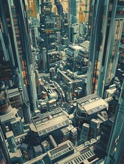 Fototapeta premium Birdseye Perspective of a Thriving Market A Bustling Financial District of Towering Chromeandglass