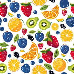 seamless retro style cute fruits theme pattern background