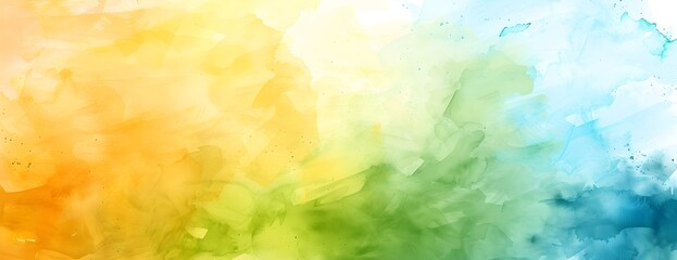 Watercolor background with a soft gradient of pastel colors, green, yellow, orange and blue in the style of various artists
