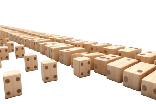 Unveiling the Messages: A Line of Mystical Wooden Dices on a White or Clear Surface PNG Transparent Background.