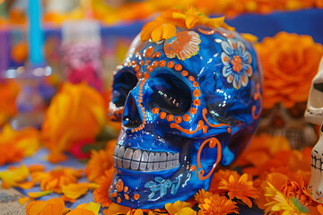 Vibrant day of the dead sugar skull decoration