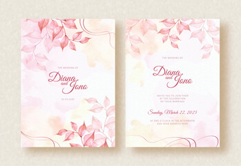 brown floral watercolor painting with splash on wedding invitation background