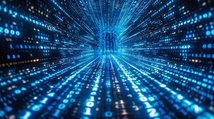 Fototapeta premium Data Stream Binary Code Cascades in a Hypnotic Luminous Flow