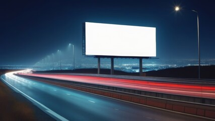 An empty billboard layout. urban life. next to the park area. the template for the design. a large advertising banner on the road
