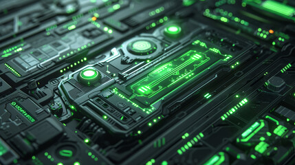 Fototapeta premium Futuristic Green Glowing Component on Circuit Board