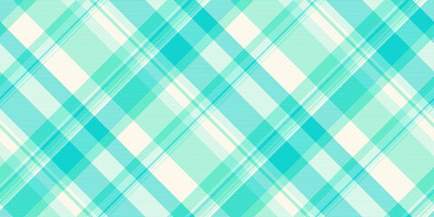 Merry seamless texture vector, asymmetric pattern fabric textile. Geometry check tartan plaid background in teal and sea shell colors.