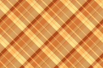Close-up seamless fabric check, other plaid background texture. Home textile tartan pattern vector in orange and amber colors.