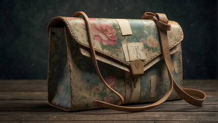 High-detail image of a vintage floral messenger bag suggesting a chic, bohemian life