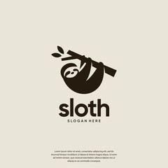 sloth hanging, tree branch, logo design.