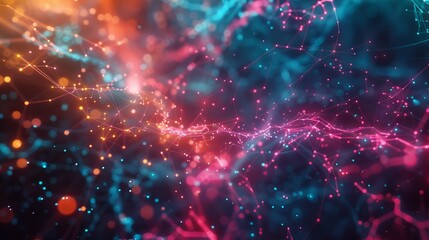 Abstract Digital Network of Connected Lines in a Vibrant Glow