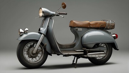 Obraz premium A meticulously rendered image of a vintage scooter with a classic design and leather accents This detailed portrayal showcases its stylish curves and retro charm