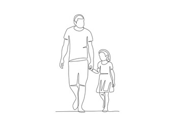 Father walking with his daughter. Father's day one-line drawing