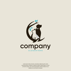 dogs and cats with the concept of tree of life, health clinic, grooming, logo design animal.