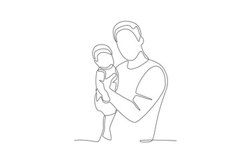 Father holding his toddler son. Father's day one-line drawing