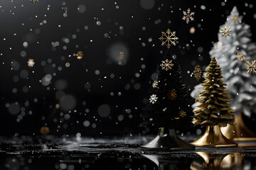 Elegant christmas background with golden trees