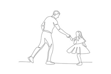 Father and son dancing. Father's day one-line drawing