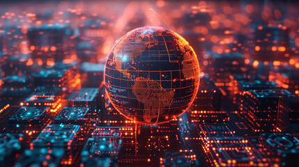 Fototapeta premium Global Logistics and Shipping Network with Illuminated Globe