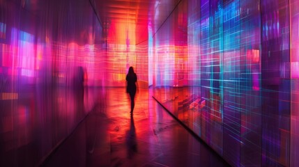 Digitized Dreamscape Flowing Grid of Neon Light