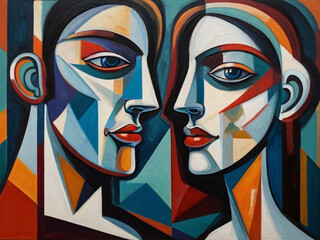 Cubist Influenced Portrait of a Couple. Generative AI.